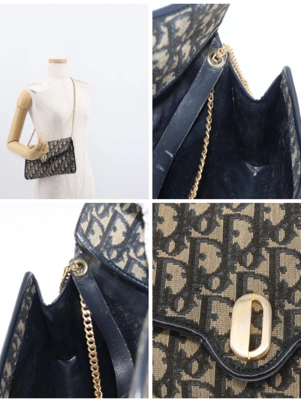 Christian Dior Trotter Canvas Chain Shoulder Bag Navy Gold Auth - Picture 16 of 16